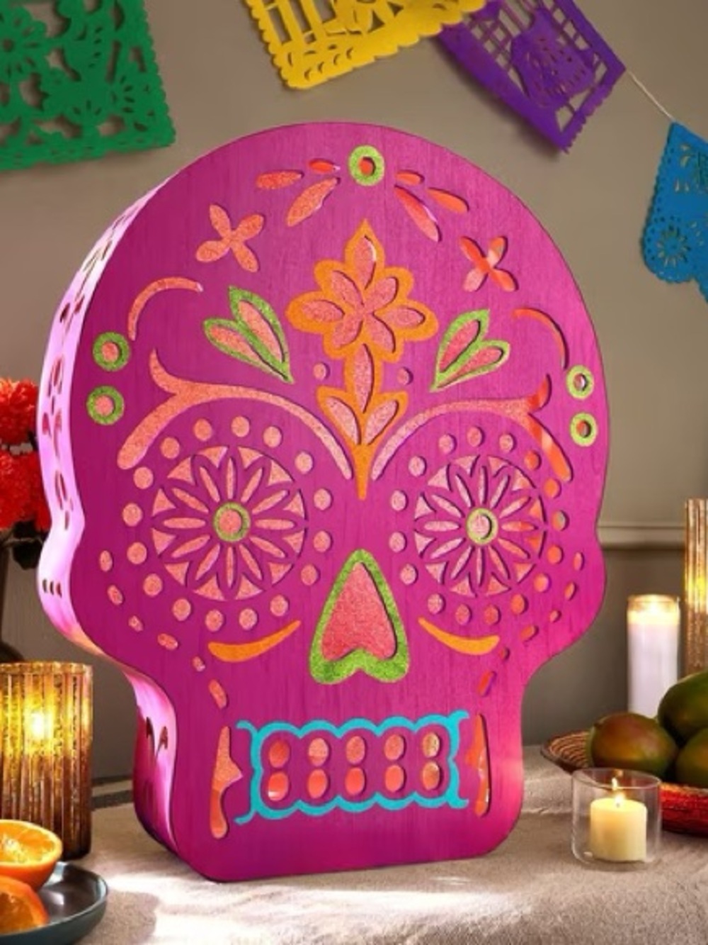 24" Pre-Lit Color Changing Skull
